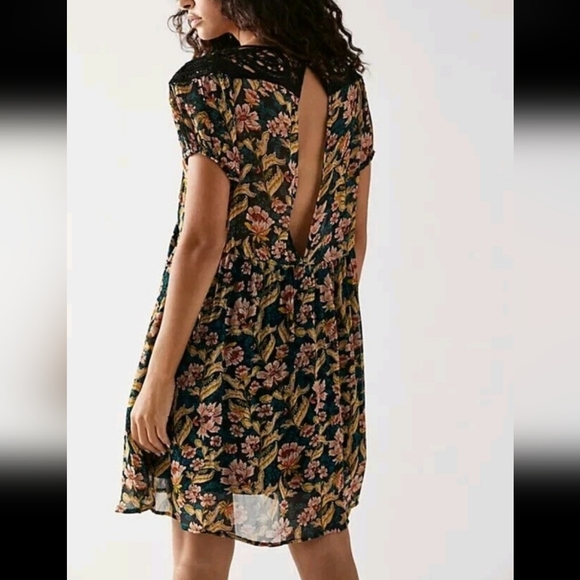 Free People Margot Printed Dress Floral Puff Sleeve Scoop Neck Medium M - Picture 3 of 6